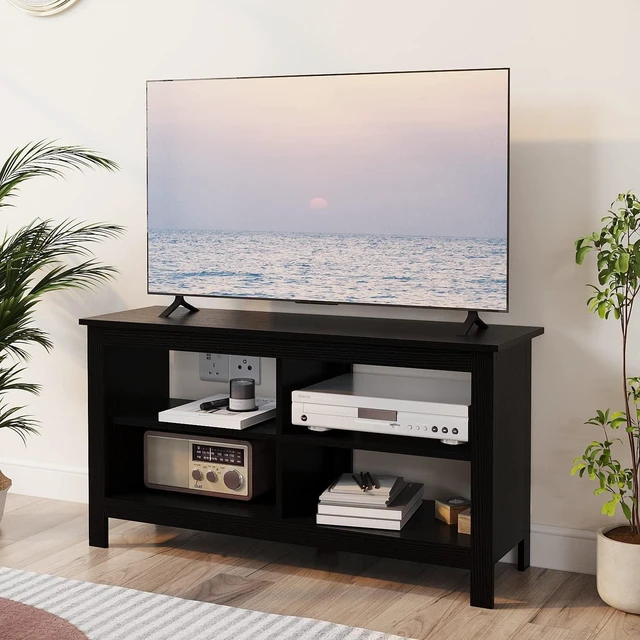 Main image of 43 Inches TV Stand,Mid Century Modern Entertainment Center with 4 Open Shelves Farmhouse TV Media Console Table for Living Room,Bedroom,Television Stand up to 50 Inches(Black)