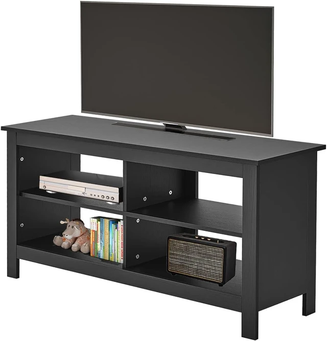 Alt view image 5 of 7 - 43 Inches TV Stand,Mid Century Modern Entertainment Center with 4 Open Shelves Farmhouse TV Media Console Table for Living Room,Bedroom,Television Stand up to 50 Inches(Black)