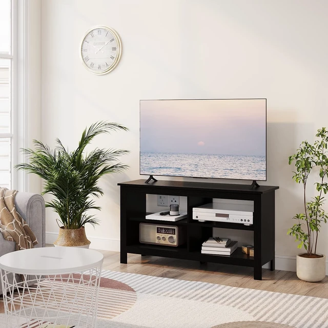Alt view image 7 of 7 - 43 Inches TV Stand,Mid Century Modern Entertainment Center with 4 Open Shelves Farmhouse TV Media Console Table for Living Room,Bedroom,Television Stand up to 50 Inches(Black)