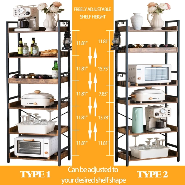 Alt view image 2 of 7 - Adjustable 6 Tier Open Bookcase, Rustic Farmhouse Book Shelves, Industrial Wood and Black Metal Bookshelves, Mid Century Bookcase for Home Office Living Room Bedroom