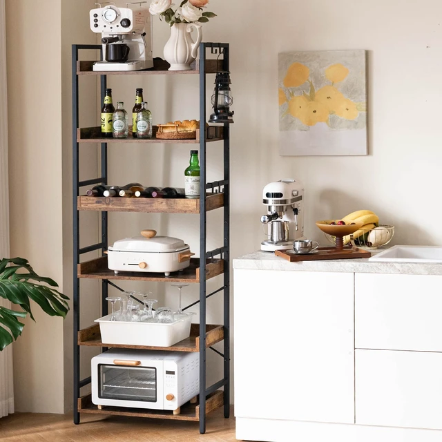 Alt view image 7 of 7 - Adjustable 6 Tier Open Bookcase, Rustic Farmhouse Book Shelves, Industrial Wood and Black Metal Bookshelves, Mid Century Bookcase for Home Office Living Room Bedroom