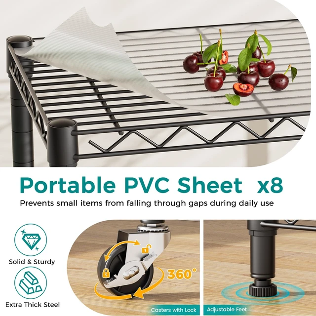 Alt view image 3 of 7 - 8 Shelves Storage Wire Shelf Closet Metal Shelving Pantry Wheels | Shelf Bathroom Organizers Metal Kitchen Garage Shelving Unit Laundry Room Organization Home Rack Net Basket with Wheels