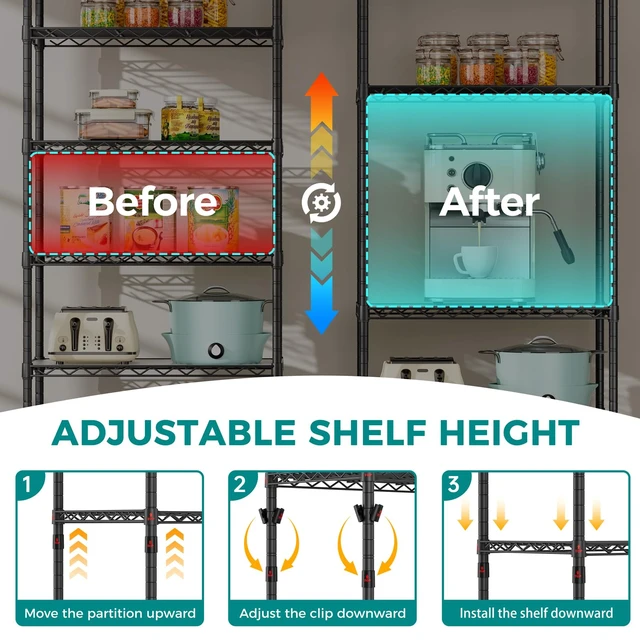 Alt view image 4 of 7 - 8 Shelves Storage Wire Shelf Closet Metal Shelving Pantry Wheels | Shelf Bathroom Organizers Metal Kitchen Garage Shelving Unit Laundry Room Organization Home Rack Net Basket with Wheels