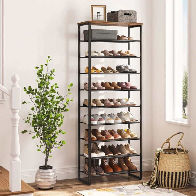 Alt view image 2 of 7 - 10-Tier Shoe Rack for Entryway, 23.6"L Shoe Storage Organizer, Large Capacity Shoe Shelf for Closet, Front Door Entrance, Hallway, Holds 27-30 Pairs of Shoes, Rustic Brown and Black BF601XJ01G1