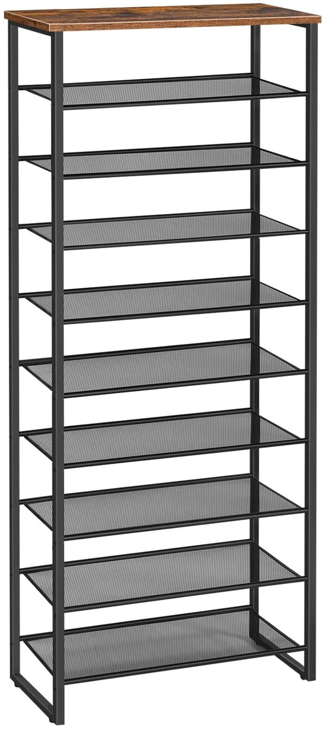 Main image of 10-Tier Shoe Rack for Entryway, 23.6"L Shoe Storage Organizer, Large Capacity Shoe Shelf for Closet, Front Door Entrance, Hallway, Holds 27-30 Pairs of Shoes, Rustic Brown and Black BF601XJ01G1