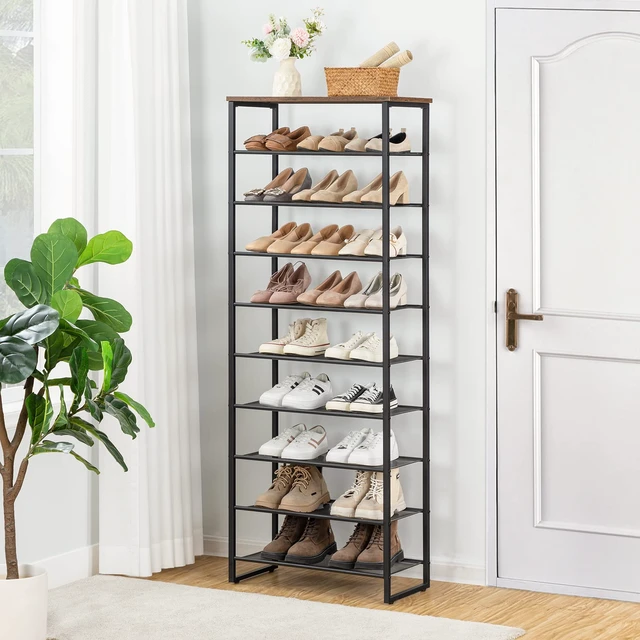 Alt view image 6 of 7 - 10-Tier Shoe Rack for Entryway, 23.6"L Shoe Storage Organizer, Large Capacity Shoe Shelf for Closet, Front Door Entrance, Hallway, Holds 27-30 Pairs of Shoes, Rustic Brown and Black BF601XJ01G1