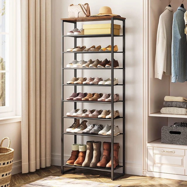 Alt view image 4 of 7 - 10-Tier Shoe Rack for Entryway, 23.6"L Shoe Storage Organizer, Large Capacity Shoe Shelf for Closet, Front Door Entrance, Hallway, Holds 27-30 Pairs of Shoes, Rustic Brown and Black BF601XJ01G1