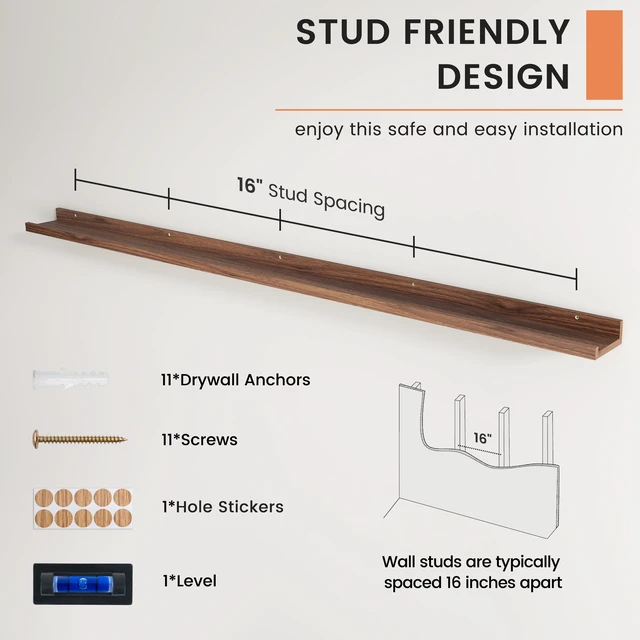 Alt view image 5 of 7 - Picture Ledge Shelf, Long Floating Shelves for Wall, 72" W Set of 2, Walnut | FSC Certified Engineered Wood, Wall Mounted Bookshelf, for Nursery Living Room Bedroom, Easy Install