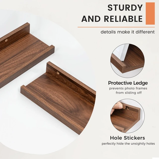 Alt view image 3 of 7 - Picture Ledge Shelf, Long Floating Shelves for Wall, 72" W Set of 2, Walnut | FSC Certified Engineered Wood, Wall Mounted Bookshelf, for Nursery Living Room Bedroom, Easy Install