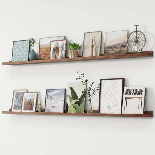 Main image of Picture Ledge Shelf, Long Floating Shelves for Wall, 72" W Set of 2, Walnut | FSC Certified Engineered Wood, Wall Mounted Bookshelf, for Nursery Living Room Bedroom, Easy Install