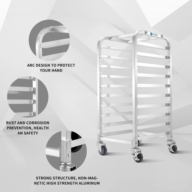 Alt view image 3 of 7 - 10-Tier Sheet Pan Rack, NSF Aluminum Bun Pan Rack | Bakery speed Rack for Home Commercial Kitchen Bakery Cooling, 4 Wheels