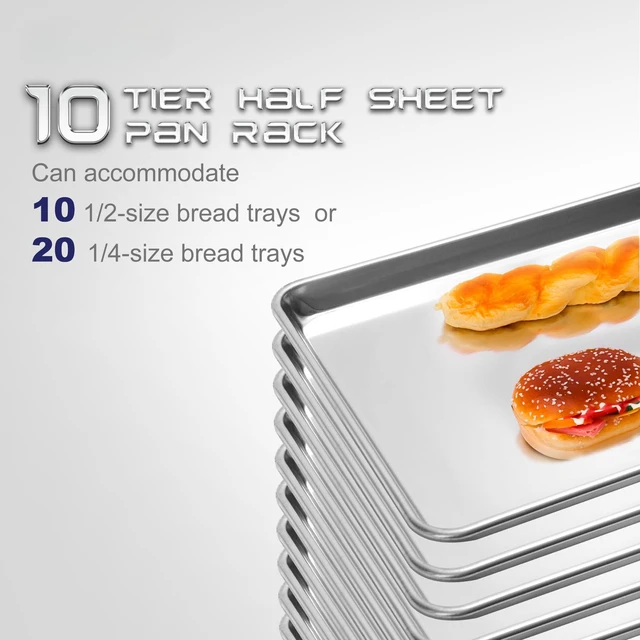 Alt view image 5 of 7 - 10-Tier Sheet Pan Rack, NSF Aluminum Bun Pan Rack | Bakery speed Rack for Home Commercial Kitchen Bakery Cooling, 4 Wheels