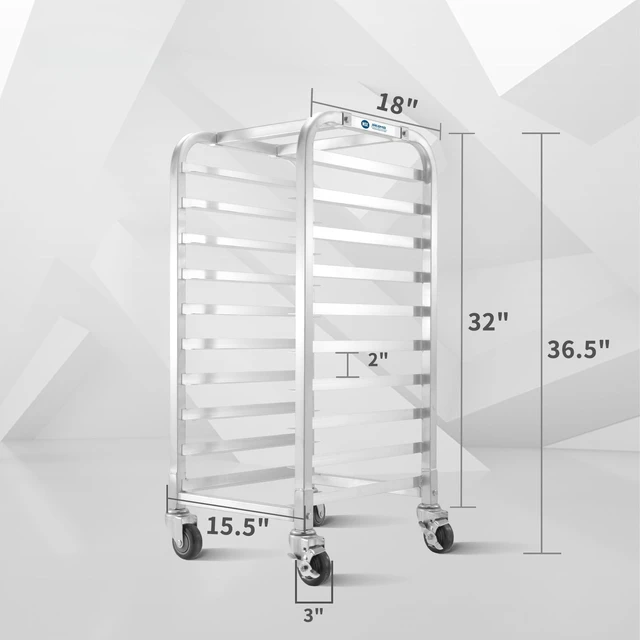 Alt view image 2 of 7 - 10-Tier Sheet Pan Rack, NSF Aluminum Bun Pan Rack | Bakery speed Rack for Home Commercial Kitchen Bakery Cooling, 4 Wheels