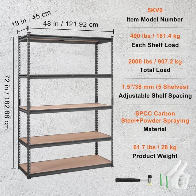 Alt view image 6 of 7 - Storage Shelves 5-Tier Adjustable 2000 lbs Shelving Unit 48"x18"x71" | Heavy Duty Garage Storage Metal Utility Rack Shelf for Kitchen, Pantry, Basement, Bathroom, Laundry, Living Room, Warehouse