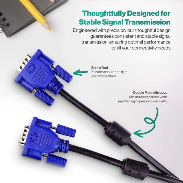 Alt view image 6 of 7 - LORDTRONICS VGA Cable 5FT | 15-Pin HD15 Male to Male SVGA Monitor Cable, 1080p | for PC, Laptop, Monitor, Projector & TV | Black