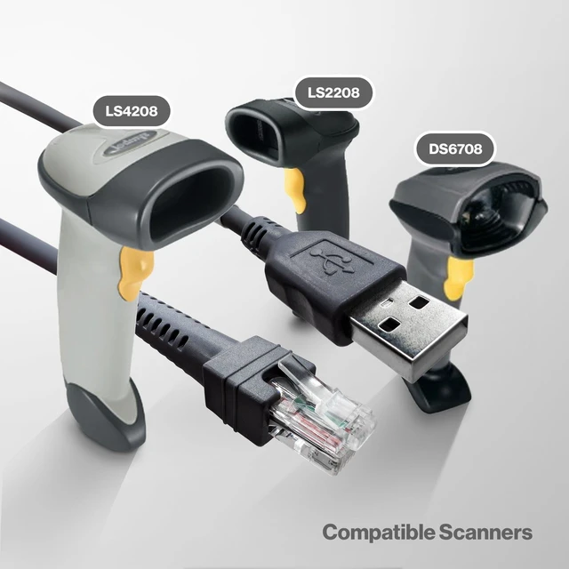 Alt view image 2 of 7 - LORDTRONICS USB Cable for Motorola Symbol Zebra Barcode Scanner 7FT | CBA-U01-S07ZAR Compatible | for LS2208, DS2208, DS4308, DS6878 | Gray