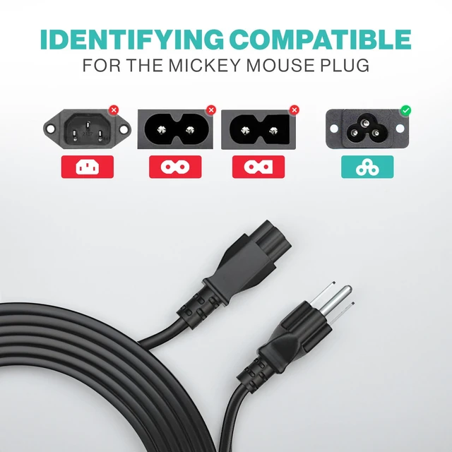 Alt view image 5 of 7 - LORDTRONICS 3 Prong Laptop Power Cord 10FT | NEMA 5-15P to IEC C5 Cloverleaf, 125V 10A | for Laptop Adapters, Monitors, Printers & Scanners | Black