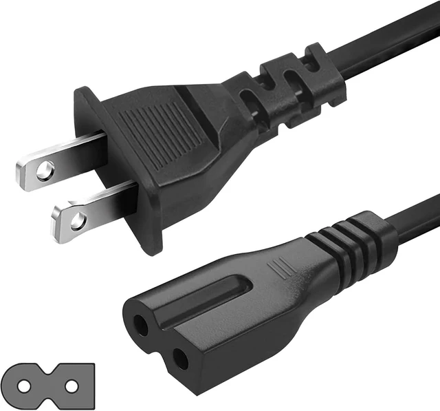 Main image of LORDTRONICS 2 Prong Polarized AC Power Cord 3FT | NEMA 1-15P to IEC C7P, 125V 7A | for Vizio TV, Bose, Sound Bars & Sewing Machines | Black