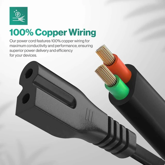 Alt view image 5 of 7 - LORDTRONICS 2 Prong Polarized AC Power Cord 3FT | NEMA 1-15P to IEC C7P, 125V 7A | for Vizio TV, Bose, Sound Bars & Sewing Machines | Black