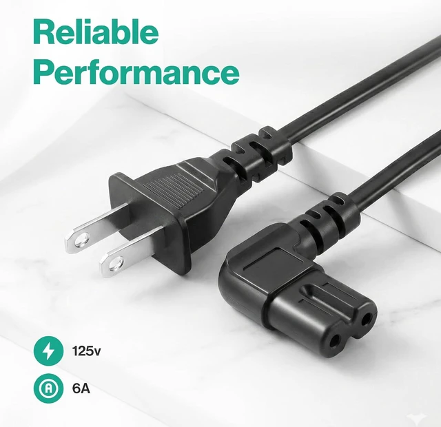 Alt view image 2 of 7 - LORDTRONICS 90 Degree Right Angle 2 Prong TV Power Cord 3FT | NEMA 1-15P to IEC C7 Figure 8 L-Shaped | for TV, PS5, PS4, Xbox & Monitors | Black