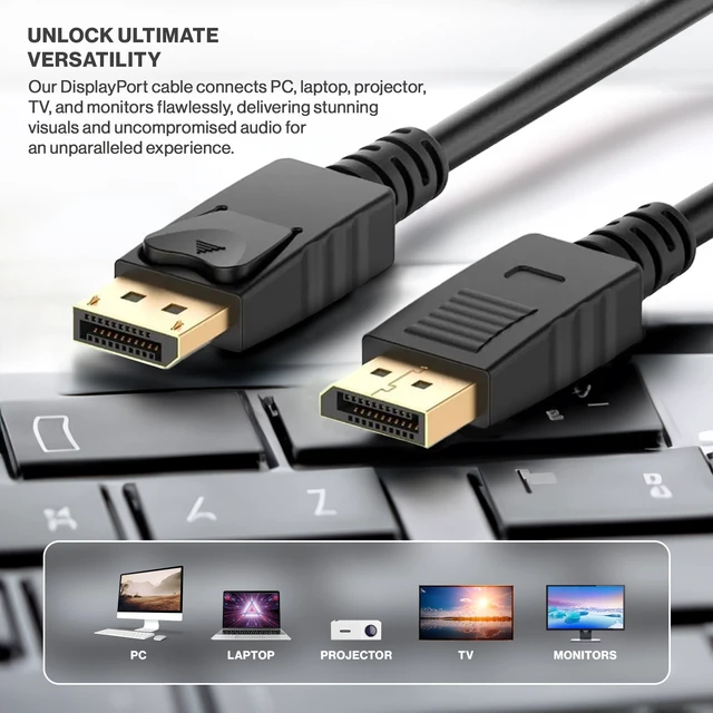 Alt view image 5 of 7 - LORDTRONICS DisplayPort to DisplayPort Cable 6FT | DP 1.2, 4K@60Hz, 2K@165Hz | for PC, Graphics Card, Gaming Monitor & Projector | Black