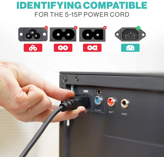 Alt view image 7 of 7 - LORDTRONICS 3 Prong AC Power Cord 3FT | NEMA 5-15P to IEC C13, 125V 10A 18AWG | for PC, Monitor, Printer & TV | Black