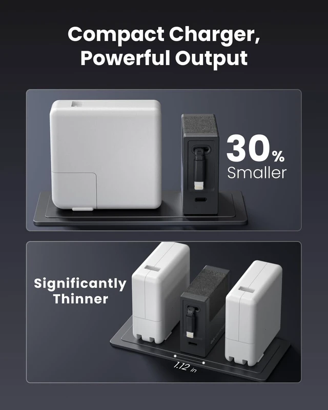 Alt view image 7 of 7 - 40W PD Retractable USB Wall Charger, 33.5in Lightning Cable, 1 UsbC | Phone GaN Charger with 1 Lightning Cable, 1 USB C Port, Foldable Plug, Fast Charging for iPhone14/13/12, ETL Certified, Black