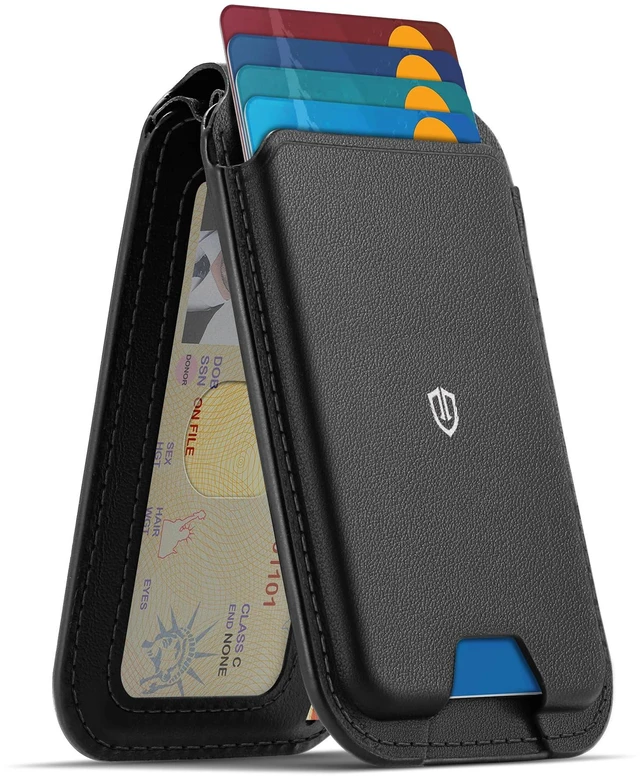 Main image of Genuine Leather for MagSafe Wallet Stand, 6 Card Holders, Black | Magnetic Phone Wallet, Strong Magnet, Kickstand, RFID Blocking, Quick Access, for iPhone 18/17/16/15/14/13/12 Pro/Max/Plus