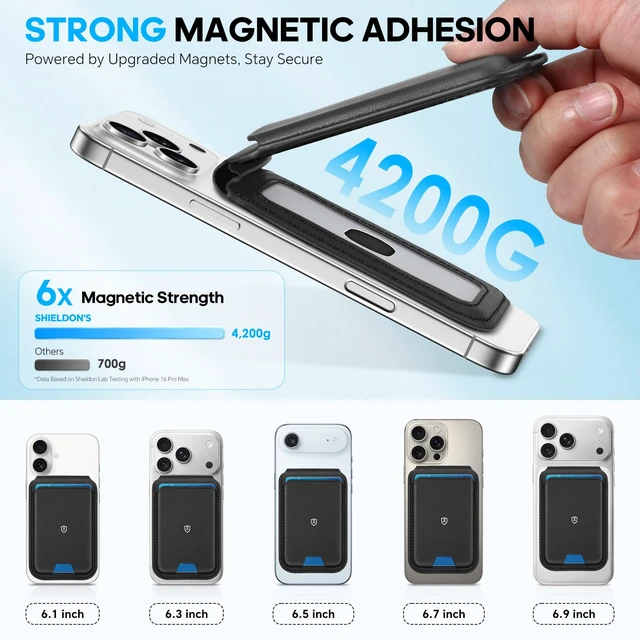 Alt view image 5 of 7 - Genuine Leather for MagSafe Wallet Stand, 6 Card Holders, Black | Magnetic Phone Wallet, Strong Magnet, Kickstand, RFID Blocking, Quick Access, for iPhone 18/17/16/15/14/13/12 Pro/Max/Plus