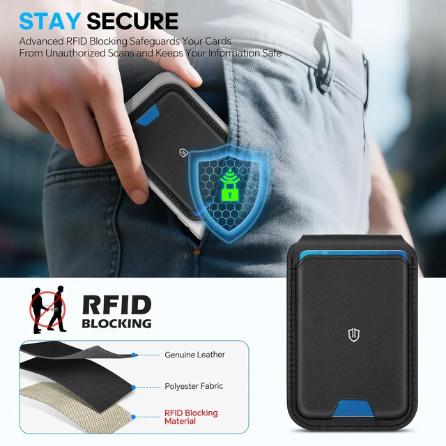 Alt view image 6 of 7 - Genuine Leather for MagSafe Wallet Stand, 6 Card Holders, Black | Magnetic Phone Wallet, Strong Magnet, Kickstand, RFID Blocking, Quick Access, for iPhone 18/17/16/15/14/13/12 Pro/Max/Plus