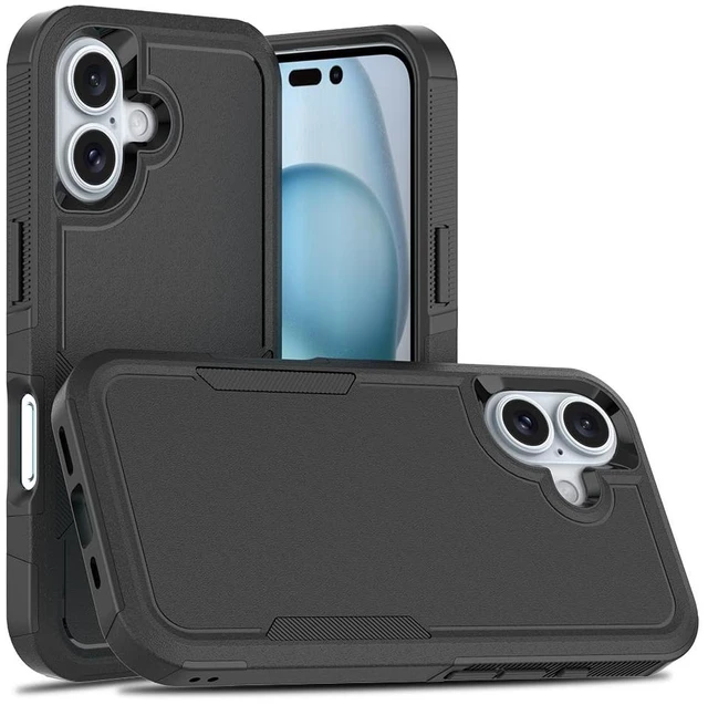 Main image of HeavyDuty Rugged AntiDrop Shockproof Protective Phone Case for iPhone 16, Durable Protective Shell, Black