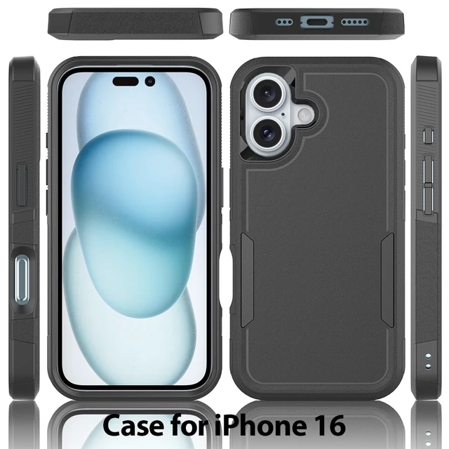 Alt view image 2 of 6 - HeavyDuty Rugged AntiDrop Shockproof Protective Phone Case for iPhone 16, Durable Protective Shell, Black