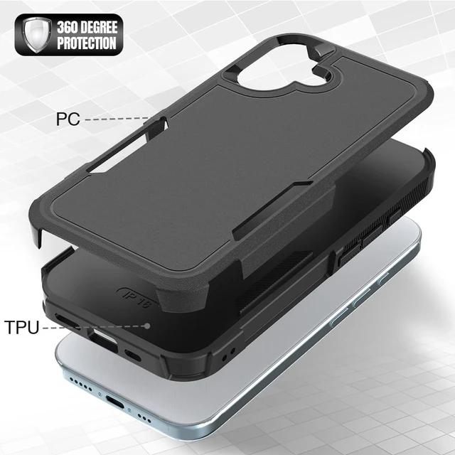 Alt view image 3 of 6 - HeavyDuty Rugged AntiDrop Shockproof Protective Phone Case for iPhone 16, Durable Protective Shell, Black