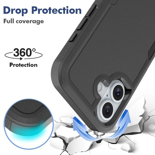 Alt view image 4 of 6 - HeavyDuty Rugged AntiDrop Shockproof Protective Phone Case for iPhone 16, Durable Protective Shell, Black