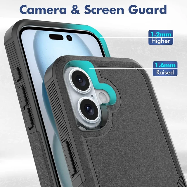 Alt view image 5 of 6 - HeavyDuty Rugged AntiDrop Shockproof Protective Phone Case for iPhone 16, Durable Protective Shell, Black