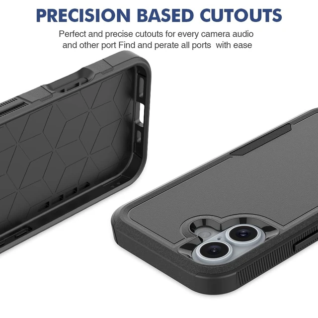 Alt view image 6 of 6 - HeavyDuty Rugged AntiDrop Shockproof Protective Phone Case for iPhone 16, Durable Protective Shell, Black