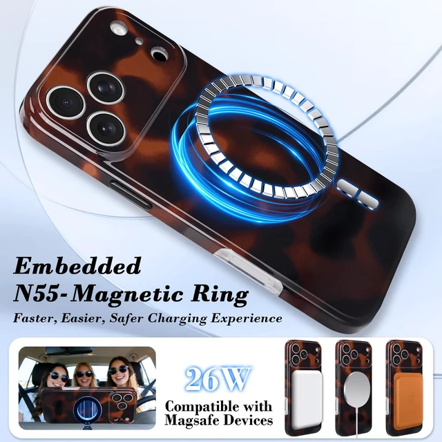 Alt view image 5 of 7 - Magnetic for iPhone 17 Pro Max Case Cute Tortoise Shell Shockproof-Brown | Compatible with MagSafe, Full Camera Protection IMD Craft ScratchResistant TPU & PC Protective Phone Shell for Women Girls