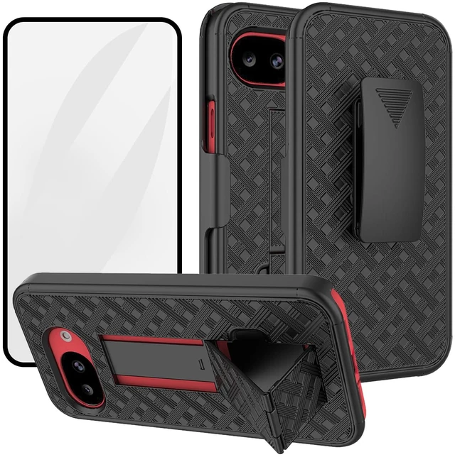 Main image of for Google Pixel 10a Stand Case, Belt Clip, Screen Protector-Black | Swivel Kickstand Holder Holster, Slim Shell Slide Pouch Full Body Protective, Rugged Shockproof Drop Defense Cell Phone Cover
