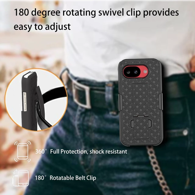 Alt view image 3 of 7 - for Google Pixel 10a Stand Case, Belt Clip, Screen Protector-Black | Swivel Kickstand Holder Holster, Slim Shell Slide Pouch Full Body Protective, Rugged Shockproof Drop Defense Cell Phone Cover