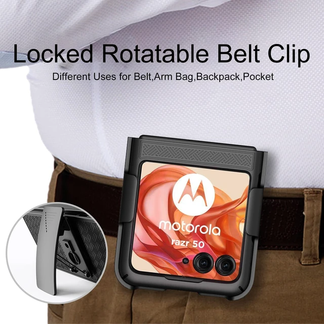 Alt view image 6 of 7 - for Motorola Razr 2024/2025 Case, Moto Razr 50/60 Holster-Black | Belt Clip, Swivel Kickstand Holder, Slim Shell Slide Pouch Full Body Protective, Rugged Shockproof Outdoor Cell Phone Cover