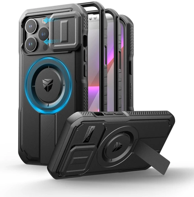 Main image of for iPhone 13 Pro Case with Slide Camera Cover & Adjustable Kickstand & Built-in Screen Protector, Magnetic Rugged Shockproof Bumper Cases Heavy-Duty Magnetic Protective Cover,Black