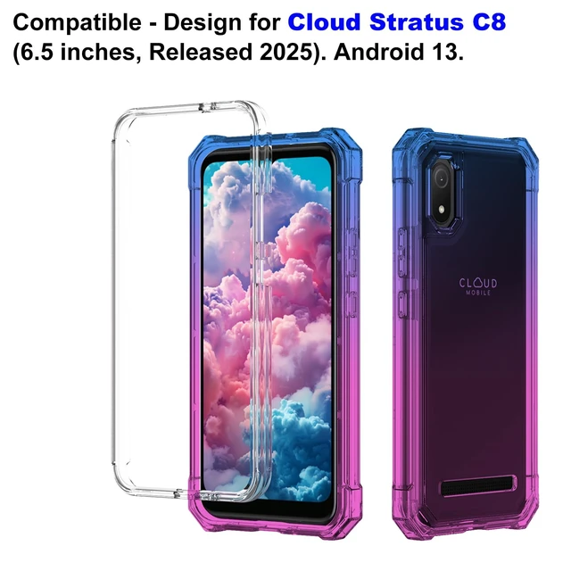 Alt view image 2 of 7 - for Cloud Mobile Stratus C8 Phone Case, Screen Protector-Blue Pink | Heavy Duty Dual Layer Shockproof TPU Bumper, Reinforced Corners. Hard Back Soft Edge. Rugged PC Shell, Drop Protection Cover