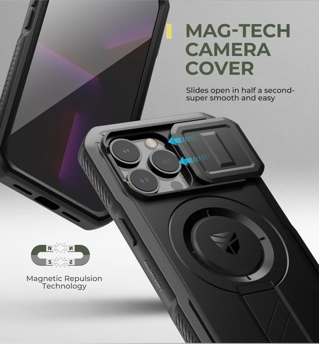 Alt view image 4 of 7 - for iPhone 13 Pro Case with Slide Camera Cover & Adjustable Kickstand & Built-in Screen Protector, Magnetic Rugged Shockproof Bumper Cases Heavy-Duty Magnetic Protective Cover,Black