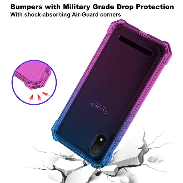 Alt view image 4 of 7 - for Cloud Mobile Stratus C8 Phone Case, Screen Protector-Blue Pink | Heavy Duty Dual Layer Shockproof TPU Bumper, Reinforced Corners. Hard Back Soft Edge. Rugged PC Shell, Drop Protection Cover