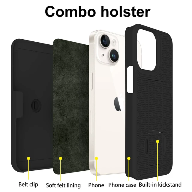 Alt view image 3 of 7 - for iPhone 14/13 Belt Clip Holster Case, Screen Protector-Black | Swivel Kickstand Holder, Slim Shell Slide Pouch Full Body Protective, Rugged Heavy Duty Shockproof Outdoor Cell Phone Cover