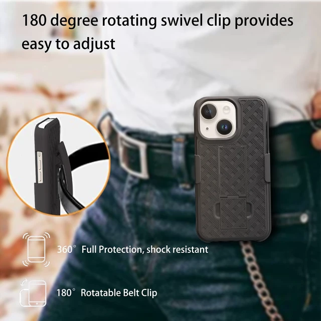 Alt view image 4 of 7 - for iPhone 14/13 Belt Clip Holster Case, Screen Protector-Black | Swivel Kickstand Holder, Slim Shell Slide Pouch Full Body Protective, Rugged Heavy Duty Shockproof Outdoor Cell Phone Cover
