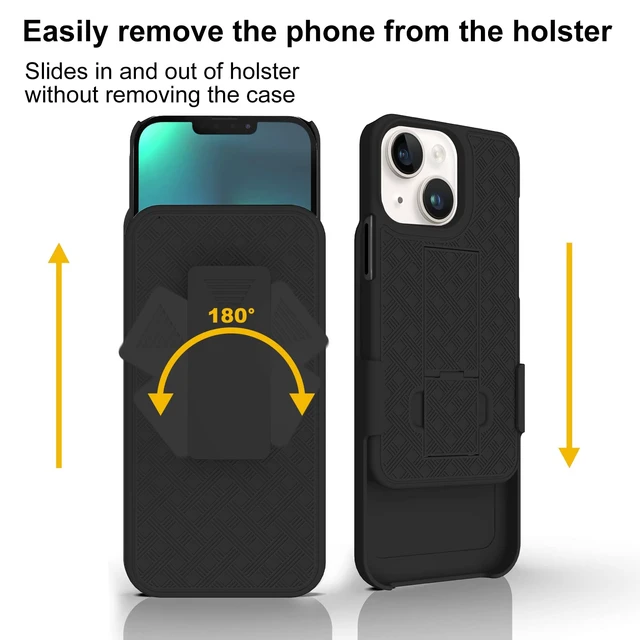 Alt view image 7 of 7 - for iPhone 14/13 Belt Clip Holster Case, Screen Protector-Black | Swivel Kickstand Holder, Slim Shell Slide Pouch Full Body Protective, Rugged Heavy Duty Shockproof Outdoor Cell Phone Cover