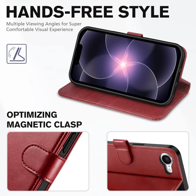 Alt view image 4 of 7 - Wallet Case for iPhone 17e/16e (6.1"), 4 Card Holders, Plum Purple | RFID Blocking, Viewing Stand, Shockproof TPU Shell, PU Leather, Magnetic Closure, Protective Folio Flip Cover