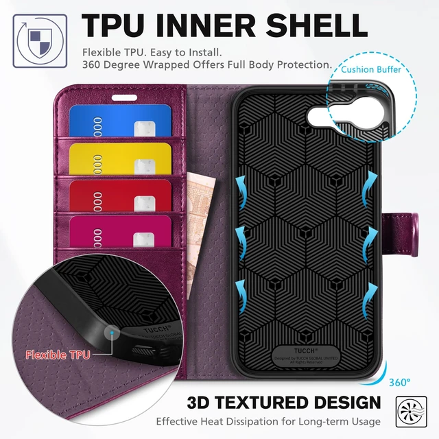 Alt view image 5 of 7 - Wallet Case for iPhone 17e/16e (6.1"), 4 Card Holders, Plum Purple | RFID Blocking, Viewing Stand, Shockproof TPU Shell, PU Leather, Magnetic Closure, Protective Folio Flip Cover