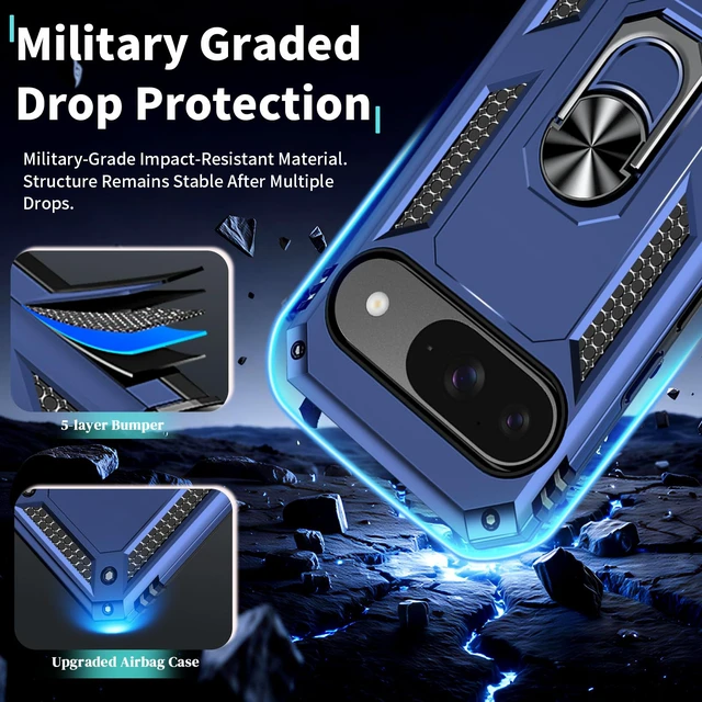 Alt view image 3 of 7 - for Pixel 9 Case/Pixel 9 Pro Case with Screen Protector: 360°Grade Rotatable Kickstand (Non-Slip) Military-Grade Drop and Shock Protection - Case for Google Pixel 9/9 Pro (Blue)
